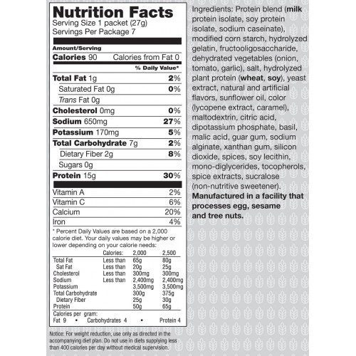 Metabolic Web Store MRC Cream of Tomato Basil Soup protein powder nutrition label