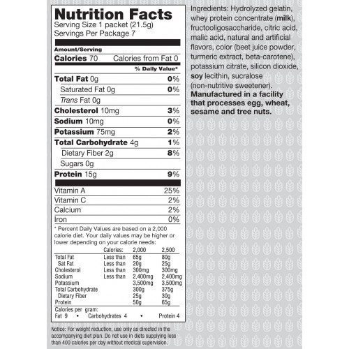 Metabolic Web Store MRC Peach Mango protein drink nutrition label