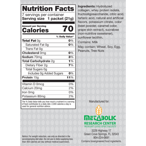 Metabolic Web Store MRC Cranberry Grape Protein Drink nutrition label